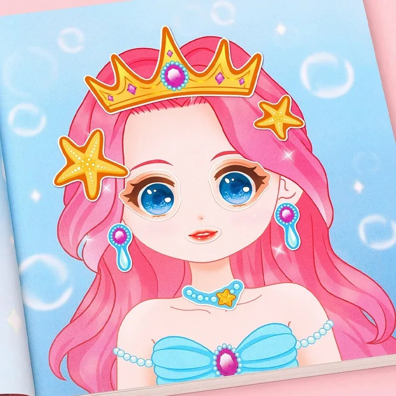 Handicrafts Creative Kids Stickers Stickers Book Toy Puzzle Reusable for Girls Cartoon Princess Make A Face Stickers