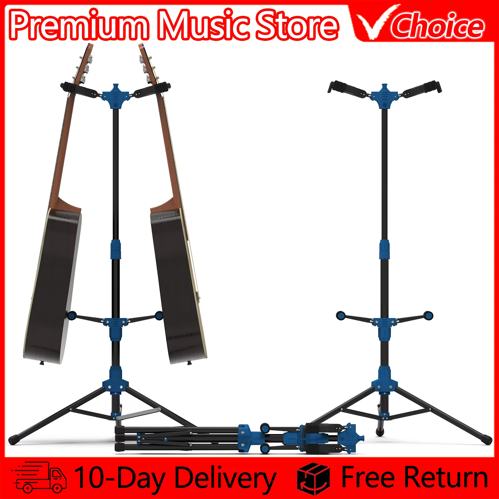 Galux Vertical Floor Guitar Stand GS-212 Free Height Adjustment Foldable with Double Support Gravity Self-Locking Structure