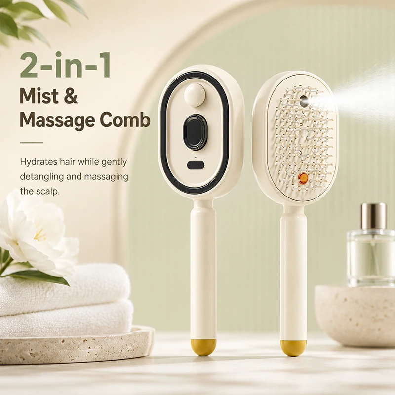 Anti-static hairbrush - Personal care growth comb - Two-in-one hair care tool - Electric scalp massage brush - Spray comb
