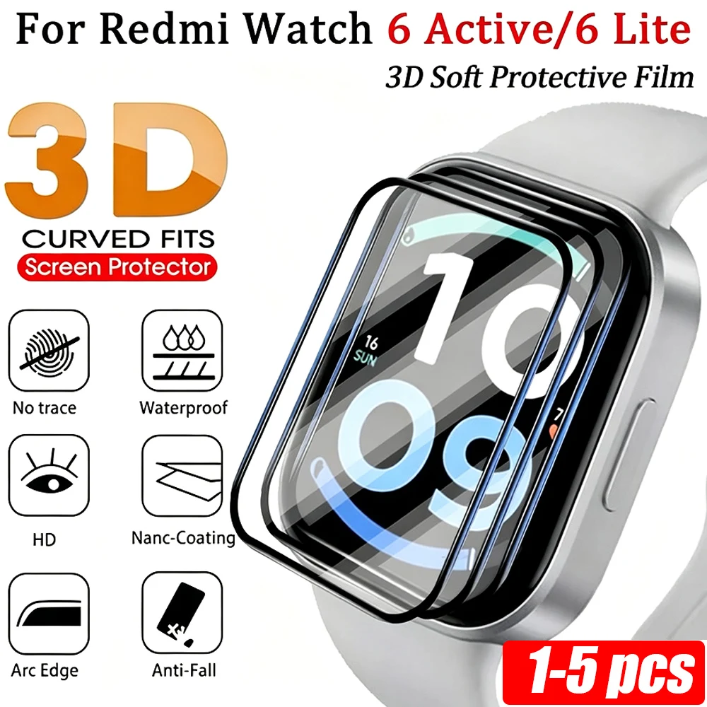 Screen Protector For Xiaomi Redmi Watch 6 Lite 3D Curved HD Anti-scratch Cover Full Coverage Protective Film Redmi Watch 6Active