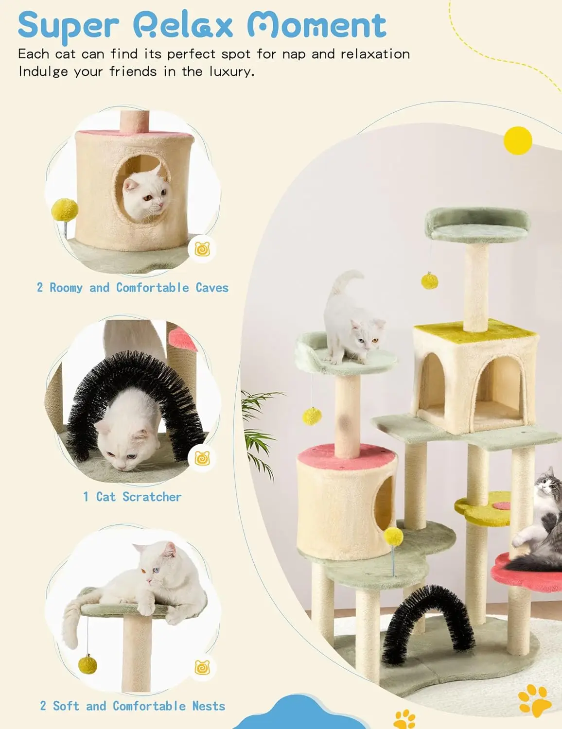 Arbre à Chat Mignon pour Chats d'Nikavec Poteaux à Gratter Couverts en Sisal, Support Confortable