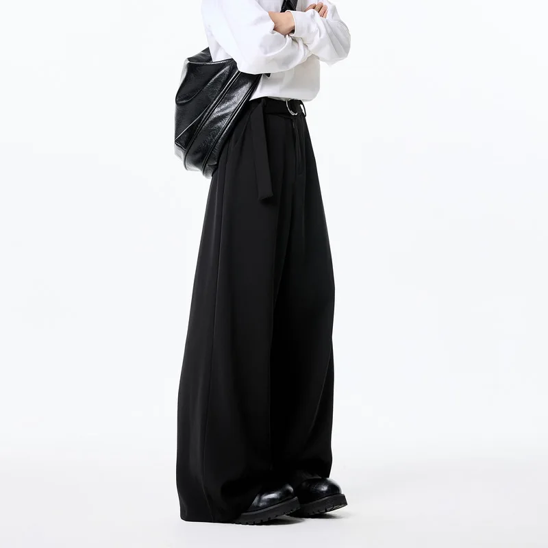 Man Suit Pants 2026 New Spring Men Curved Casual High Waist Suit Pants Heavyweight Draped Wide Leg Straight Loose Trousers