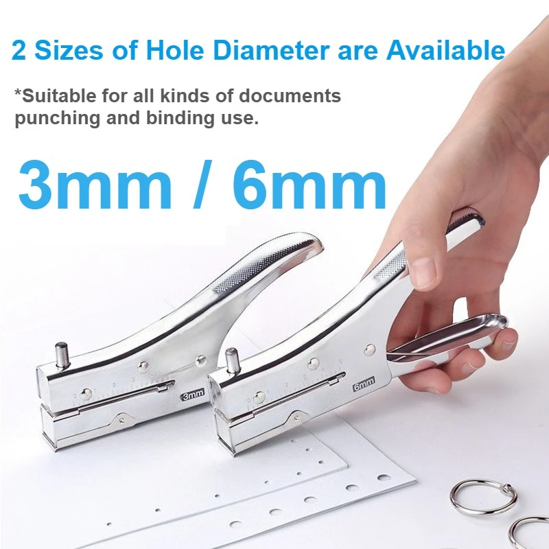 1Pc Single Hole Puncher 3mm/6mm Hole Diameter Paper Punching Tool with Comfortable Grip Handles for ID Card Greeting Cards