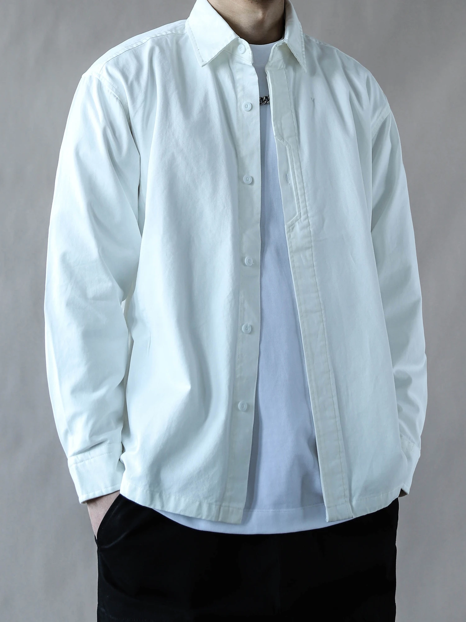 

American Retro Long Sve Cotton irt Men Loose Casual Versatile Pure Cotton irt Spring Autumn Sle White Waed