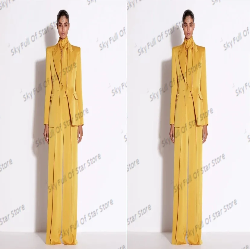 

Spring Autumn Golden Women Suit Set 2 Pcs Blazer+Pants Trousers Loose Formal Office Lady Jacket Wedding Prom Coat Customized