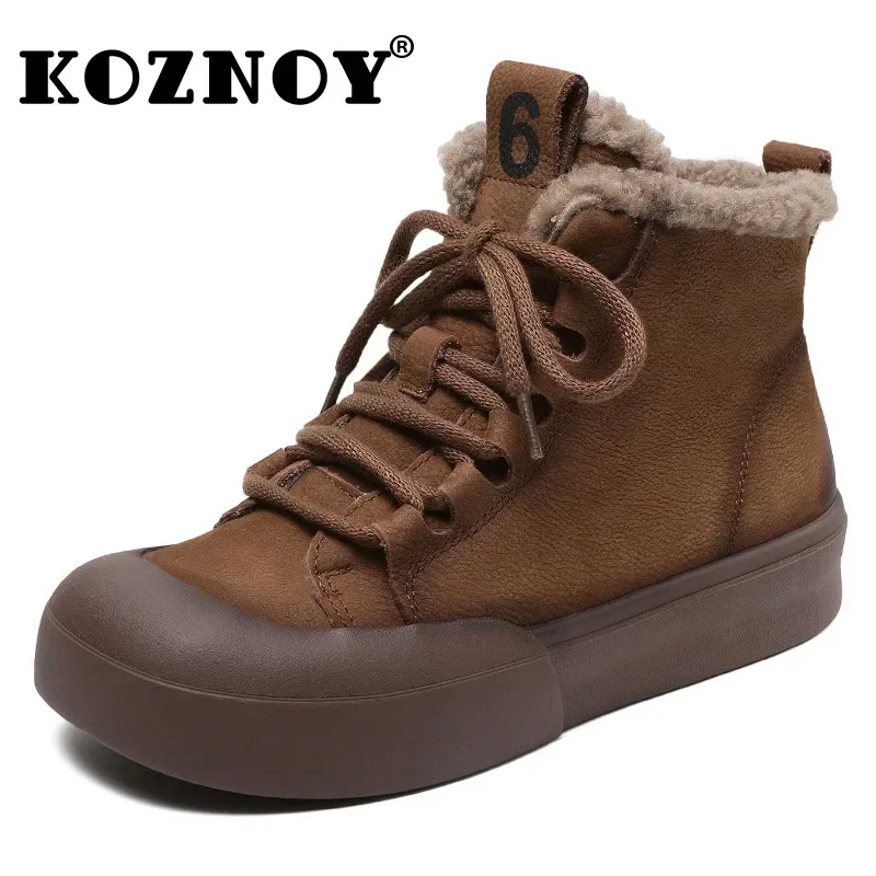 Koznoy 3.5cm Suede Cow Genuine Leather Retro Motorcycle Women Boots Ankle Booties Wedge Platform Ethnic Autumn Spring ZIP Shoes