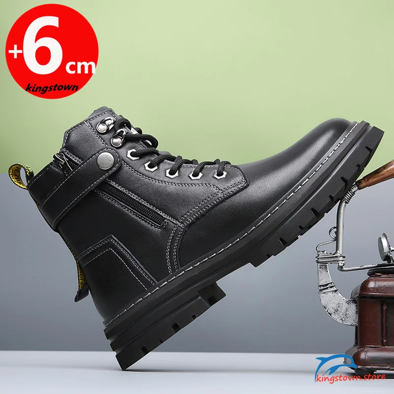 Boots Men Chelsea Ankle Army Elevator Shoes High Increase Insole 6cm Height Man Cow Leather