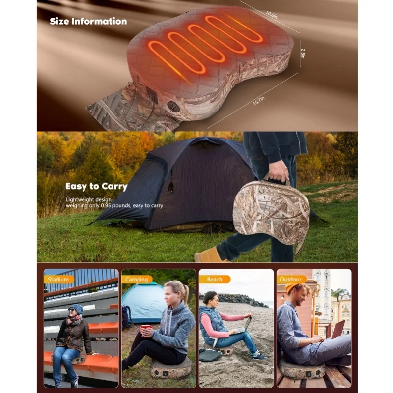 Portable Heated Stadium Seat Heated Seat Cushion 3 Level Heating Chair Pad For Camping Outdoor