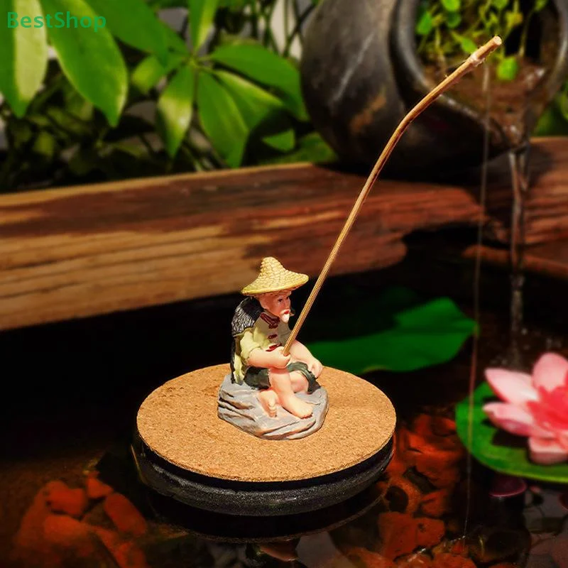 ★★★The Fish Tank Decor Mini Fisherman Fishing Old Man Resin Figure Statue Sitting Garden Ornament