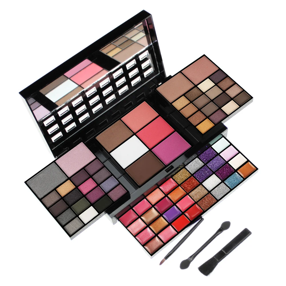 Juego de maquillaje de combinación de brillo de labios, sombra de ojos mate nacarada, bandeja correctora, lápiz labial Flash, caja de juego de cosméticos, 74 colores