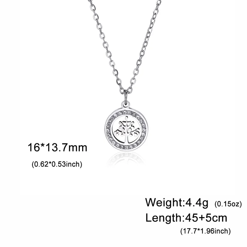 Trendy Edelstahl Strass Baum des Lebens Anhänger Halskette Für Frauen Charme Sommer Schlüsselbein Kette Schmuck Colgantes Cadena – Detail 23