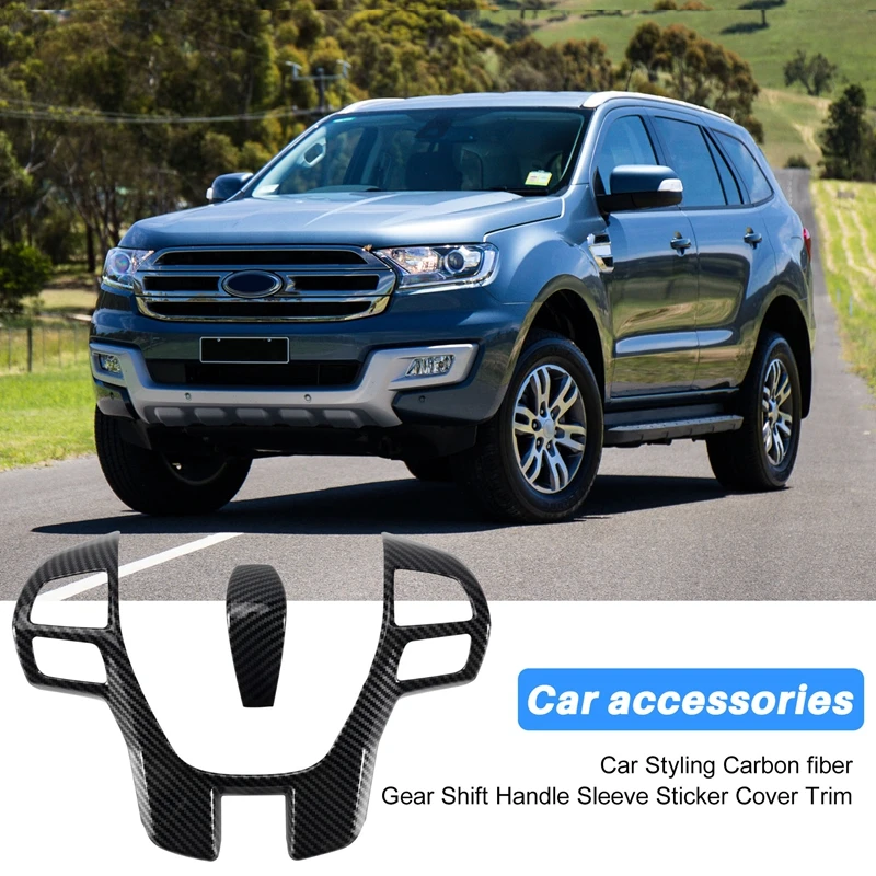 For Ford Ranger Everest Endeavor 2015+ Carbon Fiber Steering Wheel & Gear Shift Cover Trim Frame Decorator Accessories