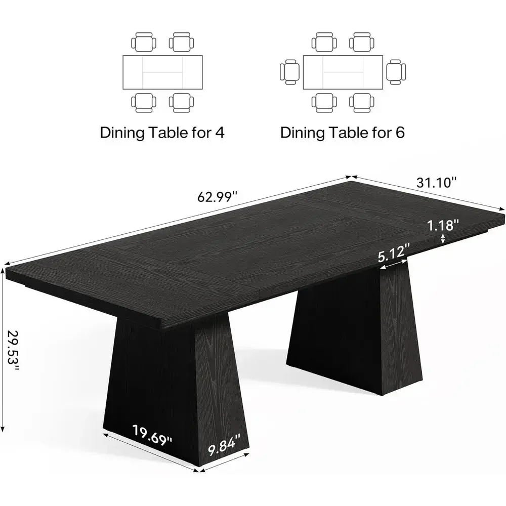 Dining Table or 4-6 People, Wooden Table, Recurniture with Heavy Duty Legs, ern Kitchen Table or Home, Dining Room, Black