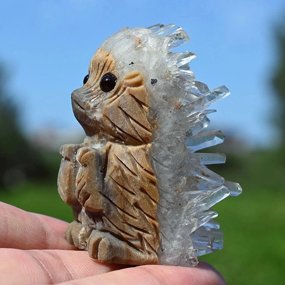 1pc Hand-Carved Natural Clear Quartz Crystal Hedgehog Statue, Perfect for Home Decor, Suitable Gift for Halloween and Christmas