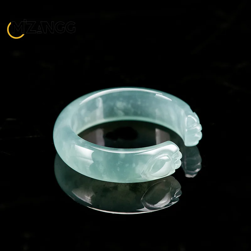 High-grade Natural A Goods Jadeite Blue Water Cat Claw Ring Three-dimensional Carved Ice Lady Lovely Fashion Jewelry Holiday Gif