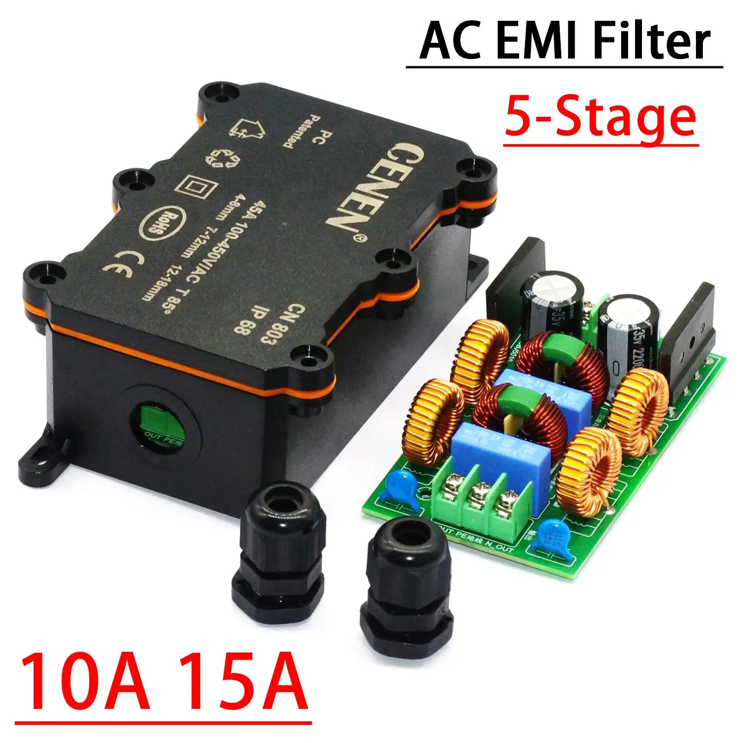 5-Stage AC EMI Filter 110V-220V Power Noise Suppressor Common/Differential Mode DC Blocker for Audio Amplifier HiFi Purification