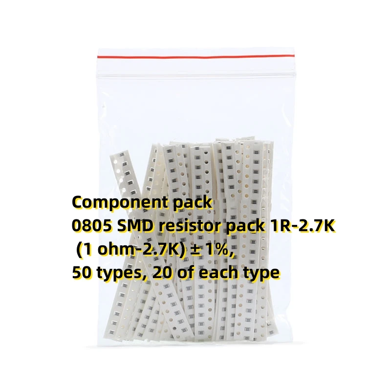 

Комплект компонентов 0805 SMD резистор, упаковка 1R-2.7K (1 ohm-2.7K) ± 1%, 50 типов, 20 каждого типа