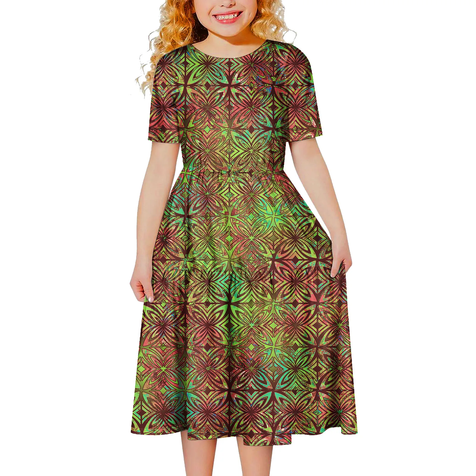 Comfortable Kids Wear Custom Tropical Pattern Clothes Hawaiian Trendy Children Dresses Polynesian Plus Size Girls Skirts Samoan