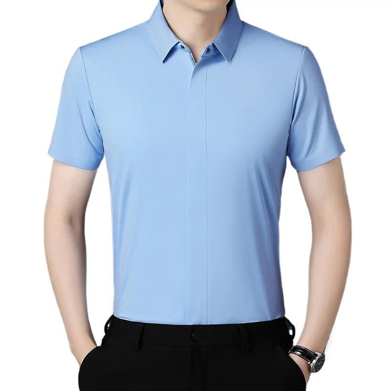 

Quality Zipper Dress Shirts for Men Short Sleeve Business Non-iron Wrinkle Resistance Elastic Top New Western-style Formal Shirt