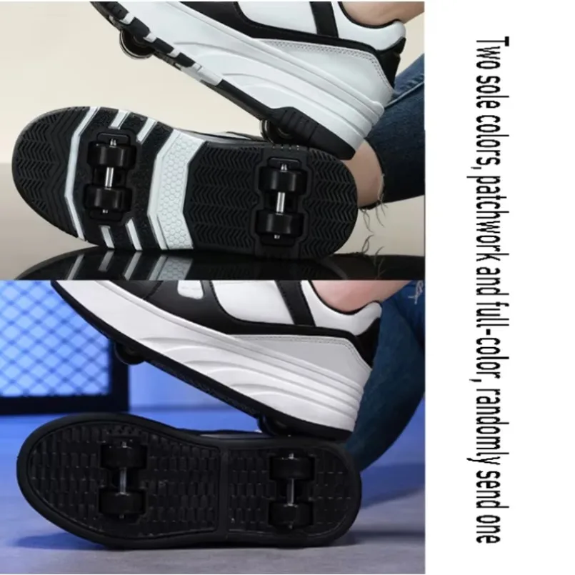 Girls Walking Shoes Casual Outdoor Four Wheel Roller Shoes Boys Sports Slide and Shrink School Students Pulleys Shoes Sneakers