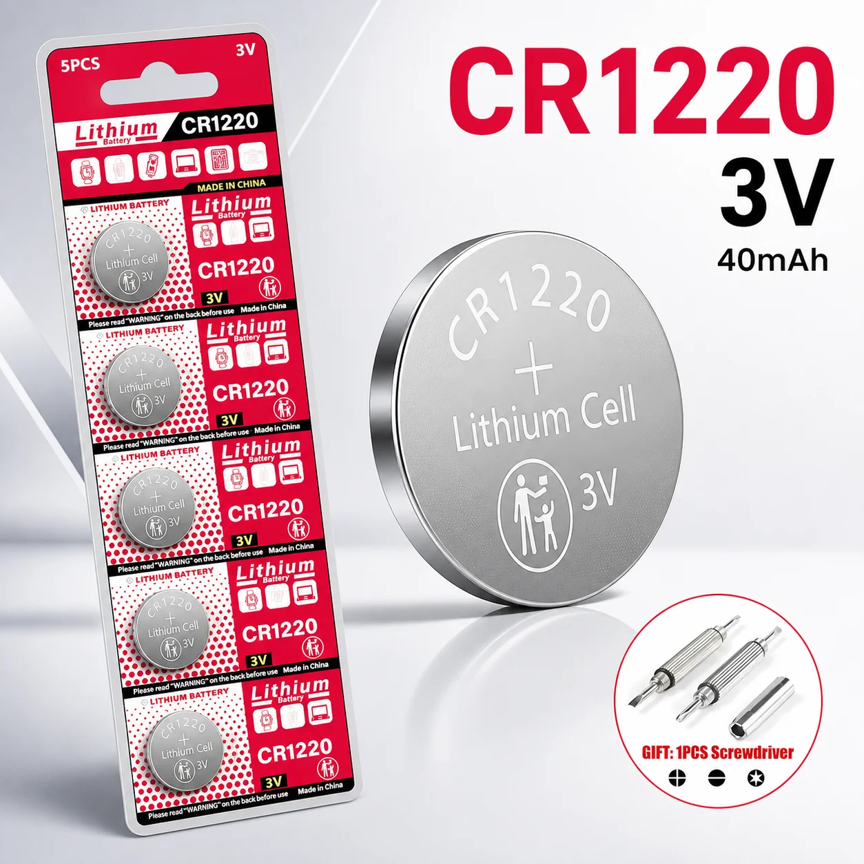 CR1220 3V Lithium Coin Cell Battery 5-10Pcs for Watches, Calculators, Healthcare Devices and Coin Cell Electronic Equipment