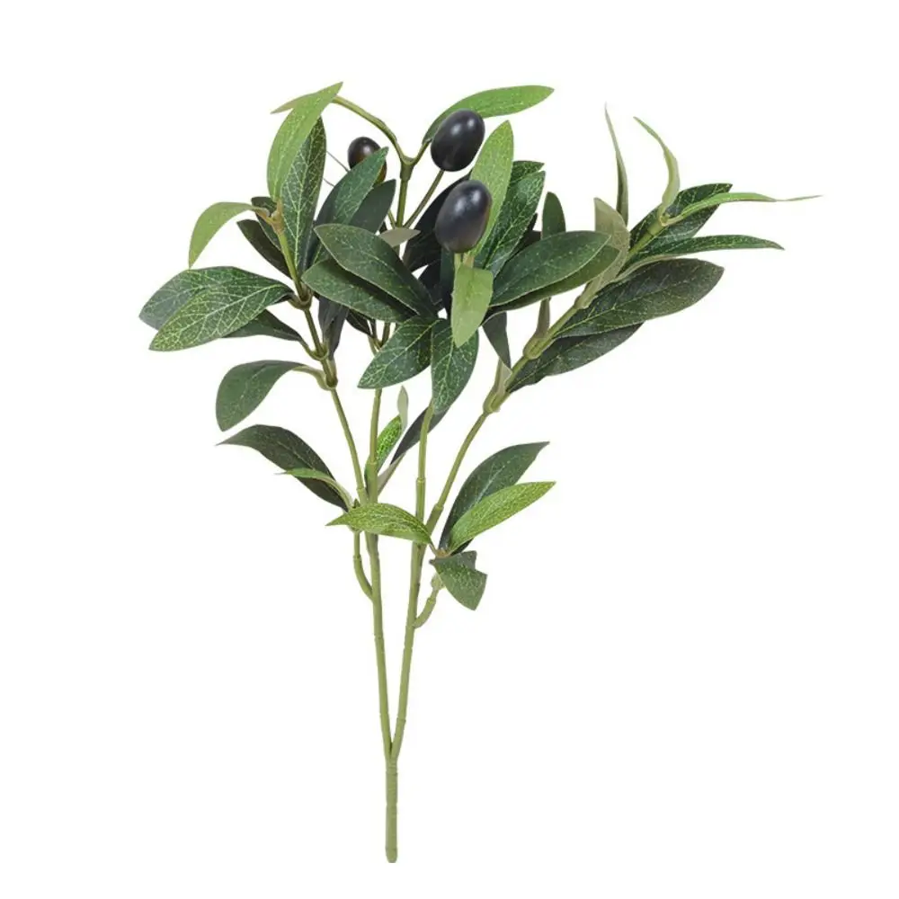 With Olive Fruit Artificial Olive Branch Handmade Plastic Artificial Olive Leaf Elegant 38cm Fake Plants Desktop Decoration