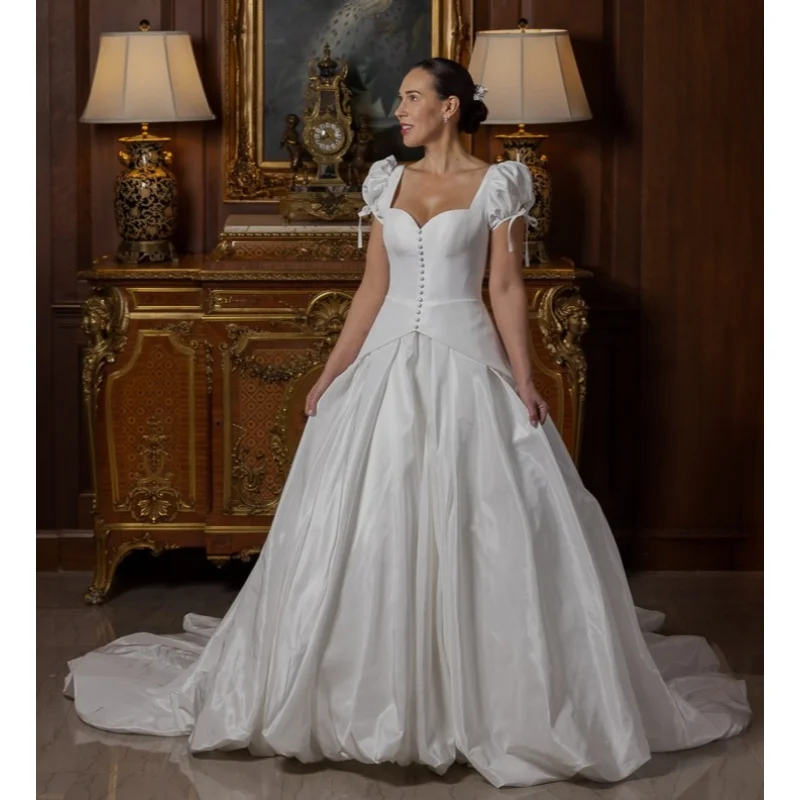 

Индивидуальное свадебное платье 2026 года, белое, классическое, с вырезом «сердечко», короткими рукавами и пуговицами, Vestido De Novia