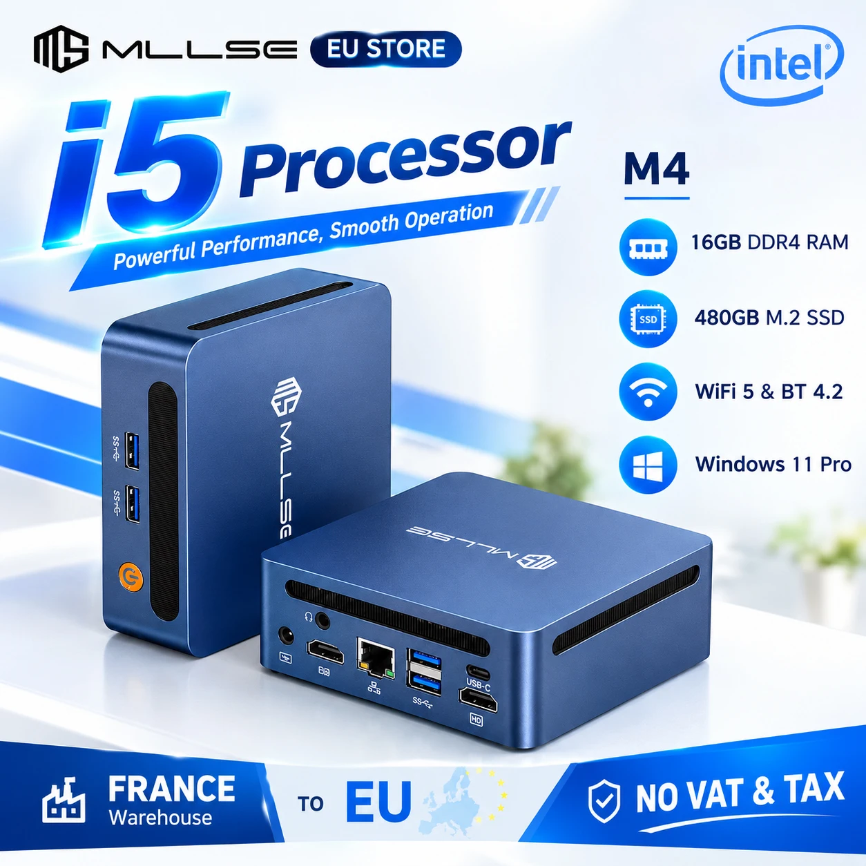 Mini PC MLLSE M4, processeur Intel Core i5-8265U, 16 Go de RAM DDR4, SSD de 480 Go, WiFi 5, BT 4.2, Windows 11, mini ordinateur de bureau