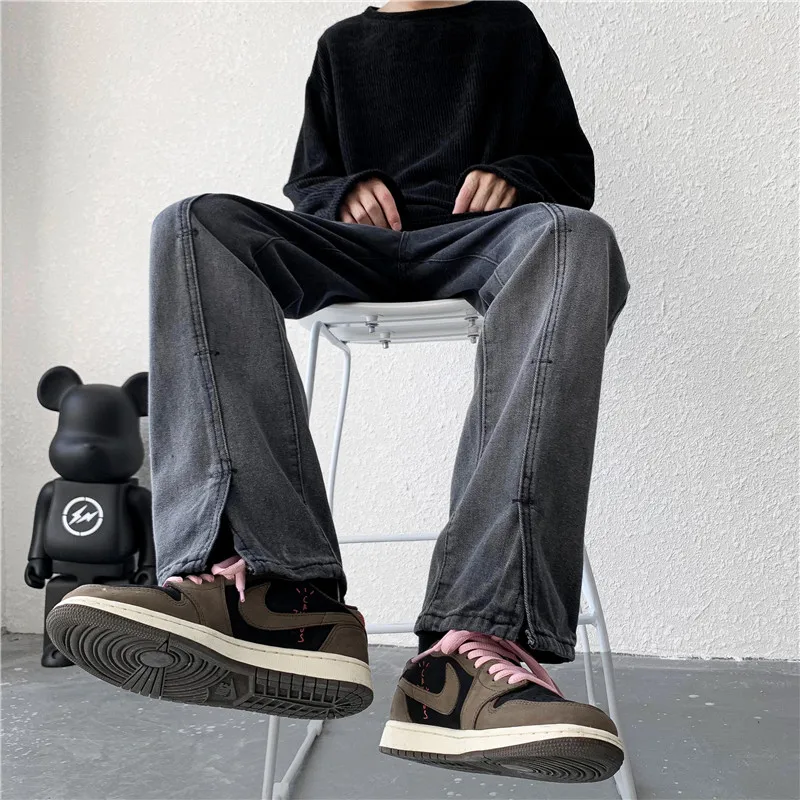 

2024 Men's Loose Jeans with Wide Legs Male Denim Pants Oversized Straight Clothing Korean Street Wear Hip Hop Trousers R29