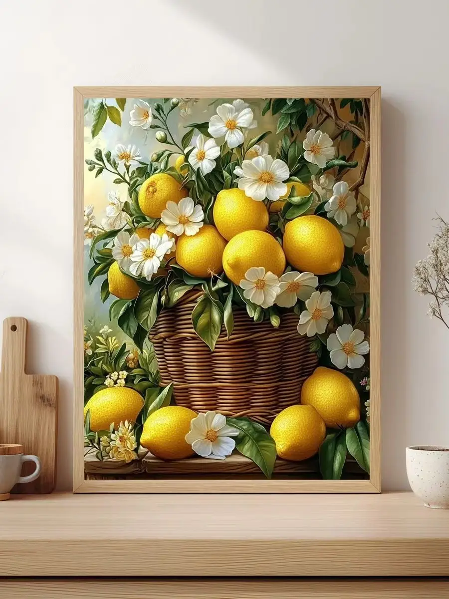 1 Stück 30x40cm/11,8x15,7 Zoll, 11Ct/14Ct Kreuzstich-Set, DIY Valentinstagsgeschenk, Stickerei-Set für Festlichkeiten, Zitronenblumenkorb – Detail 1