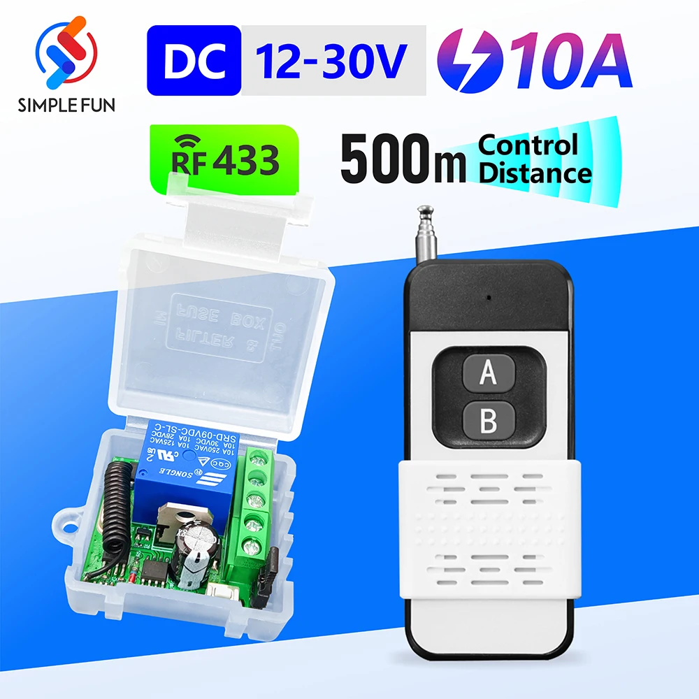 RF 433MHz Universal Wireless Remote Control Light Switch DC 12V 24V 30V Relay Module and Transmitter for LED/Gate System On Off