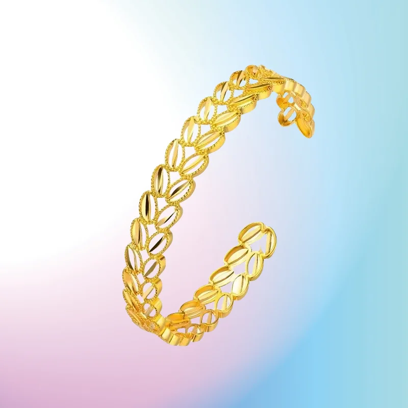 

new 9999 real gold 24K yellow gold Double-layer Love Leaf Bracelet