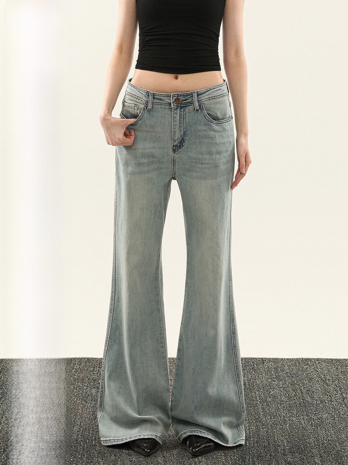 

Aaisup American Sle Retro Low Waist Flared Jeans Women's Spring Autumn New Wide Leg Slimming Non-Matching Leggings