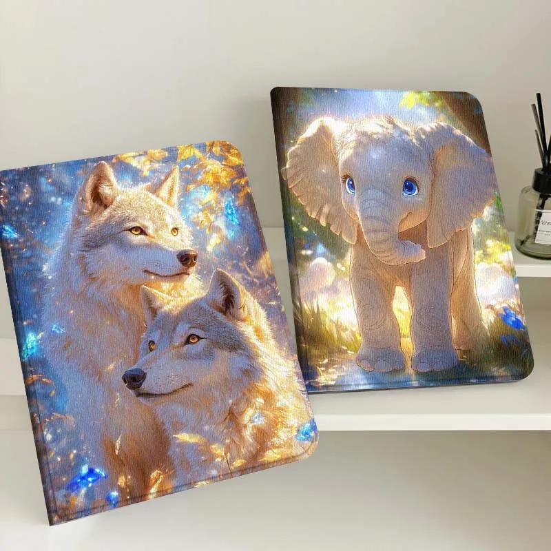 

Блестящий белый чехол-книжка «Волк» для Apple iPad Pro/Air 13 (2-го, 7-го, 6-го поколений), 2025 M2/M3/M4/M5, 12.9/13 дюймов, складной, подарочный