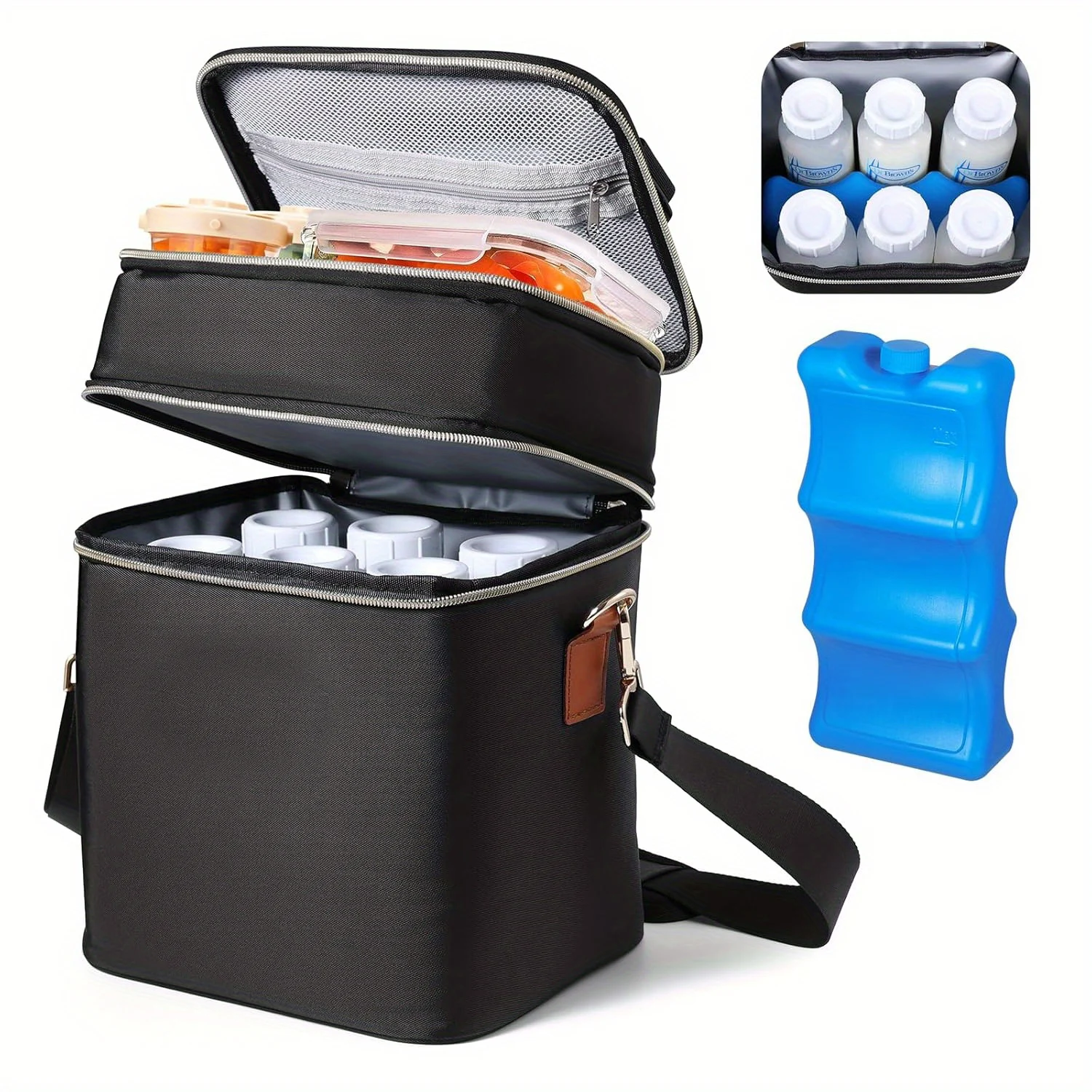 

Сумка-холодильник для грудного молока с аккумулятором холода, вмещает 6 детских бутылочек по 9 унций, изолированная, двухслойная, водонепроницаемая, герметичная, с плечевым ремнем