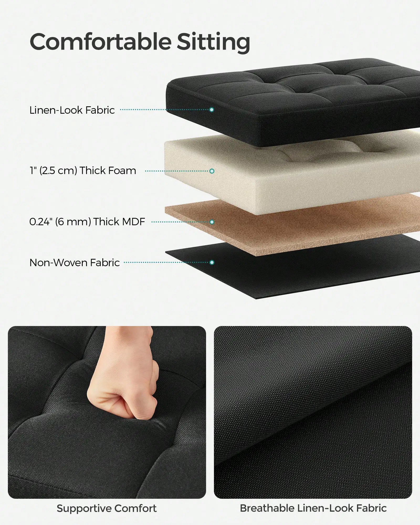 Collection - Small Folding Storage Ottoman, Foot Rest Stool, 12.2 X 16.1 X 12.2 Inches, 286 Lb Load Capacity, For Livin