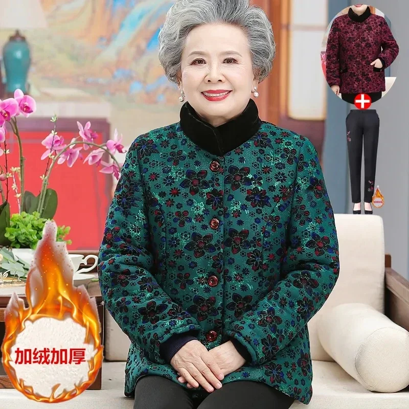 

Зимние куртки для пожилых людей среднего возраста с принтом, бархатные парки для бабушки, плотная хлопковая стеганая одежда для мам, женское пальто ZT651