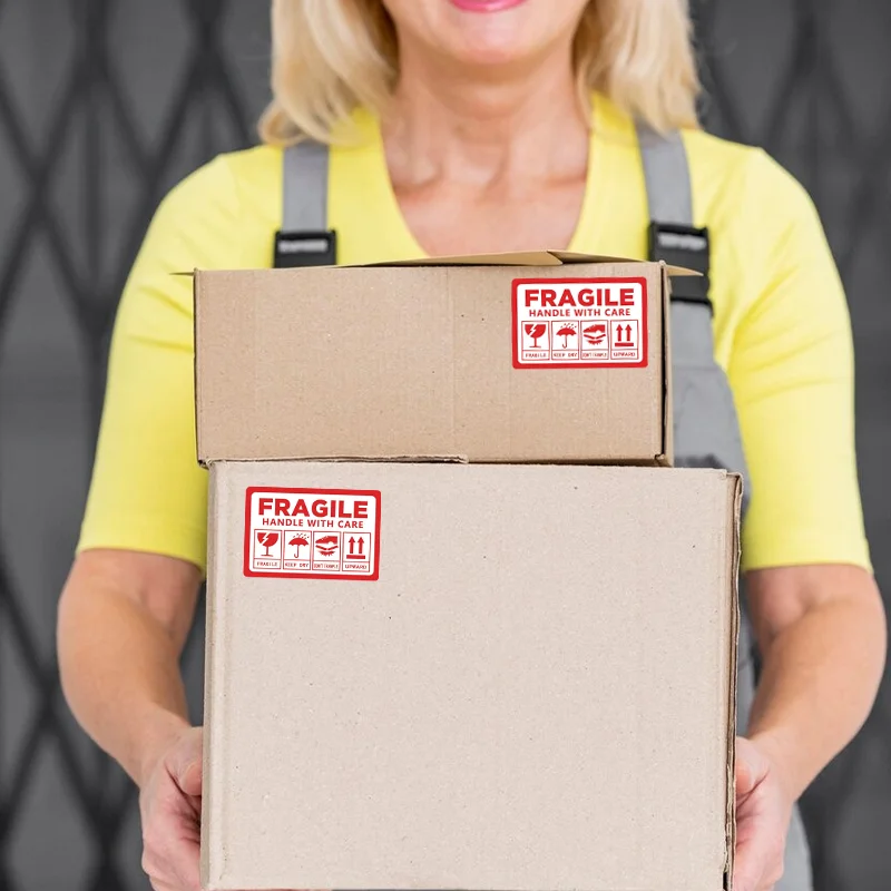 SINMARK 500/1000pcs Fragile Warning Label Stickers Please Handle with Care for Goods Shipping Express Label Fast Drop Shipping