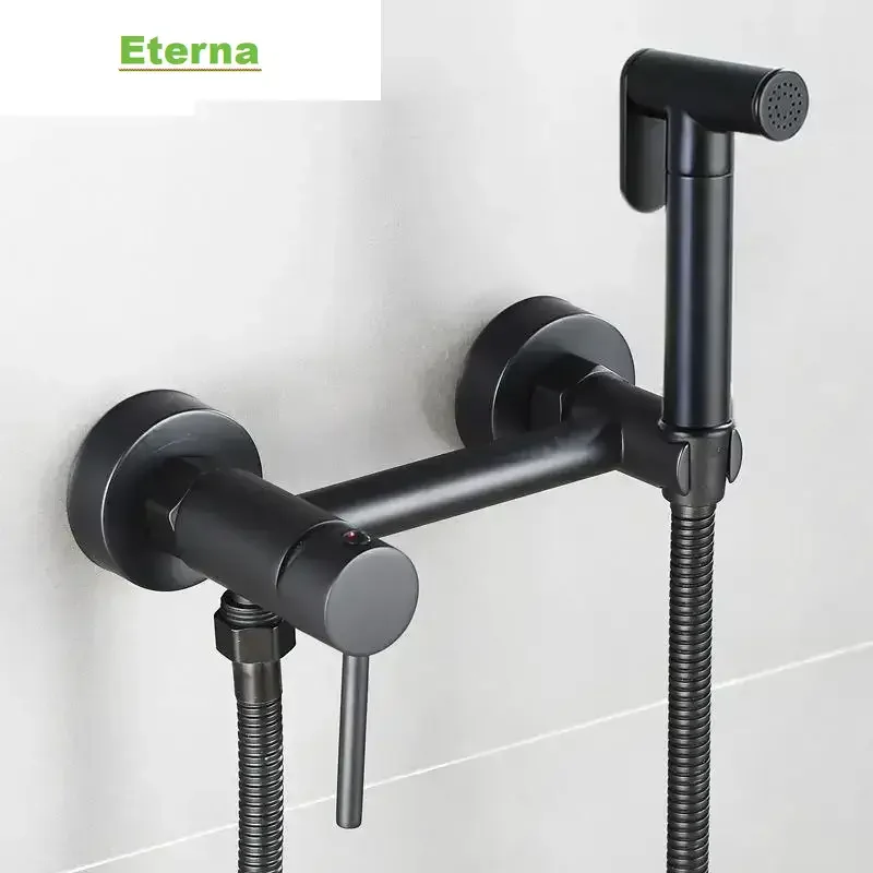 Brass Bidet Faucet Brushed gray Toilet Faucet Handheld Toilet Bidet Sprayer Set Hygienic Shower Hot Cold Water Mixer Shower Head