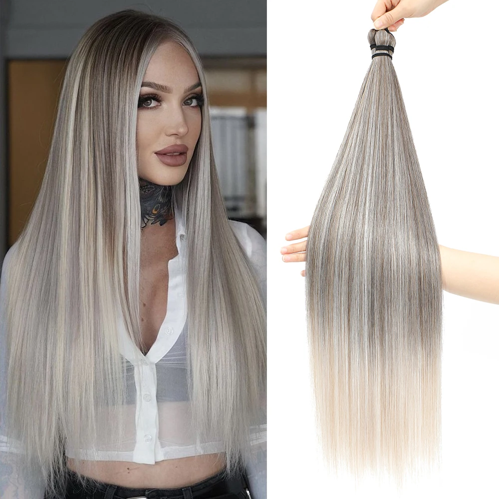 

28 дюймов Ombre прямые 3 шт. пучки вязанные крючком косы высокотемпературные синтетические волосы вязанные крючком косы пучки волос наращивание