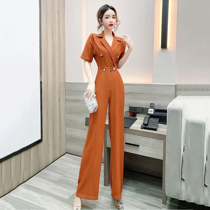 

Women's Office Lady Fashion One Piece Jumpsuit 2023 Summer New Short Sleeves Romper Hig Waist And Wide Legs Overalls For Womens