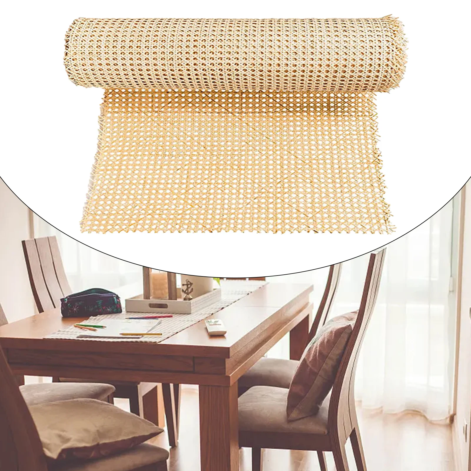 Flexible Rattan Mesh Roll Sheet Webbing Caning Material for Chair Repair with Multiple Size Options for Custom Projects