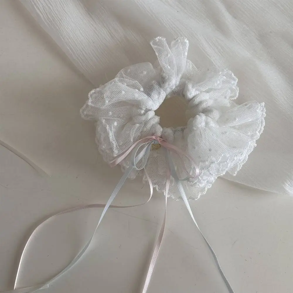 インシフォンプリーツシュシュボウレース水玉シュシュリボン甘い特大ヘアロープポニーテールホルダー