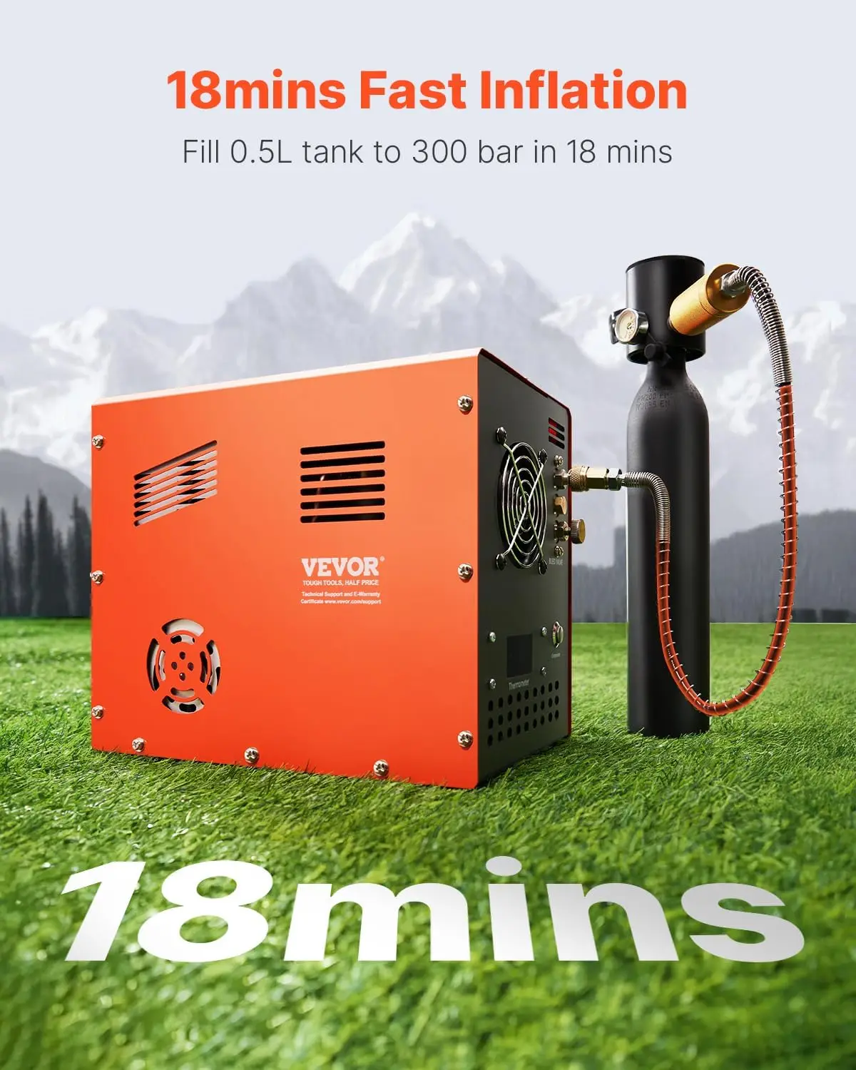 PCP Air Compressor, 4500PSI/30Mpa PCP Airgun Compressor with Built-in Converter & Fan Cooling System, Auto Stop DC12V/AC120V Por