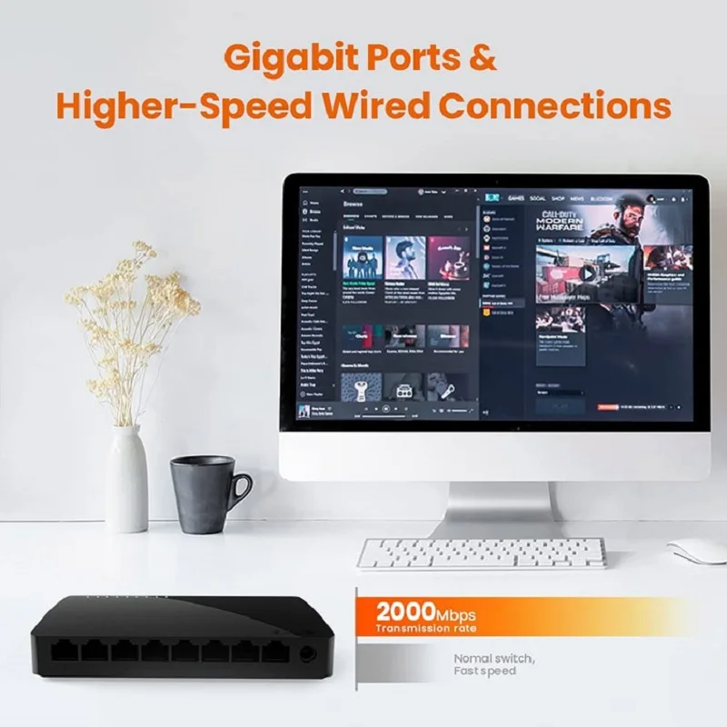 Tenda SG105/SG108 Gigabit niezarządzany Hub sieci Ethernet | Plug & Play | Wall | Uchwyt na biurko | Prędkość gigabitowa | Mini Design