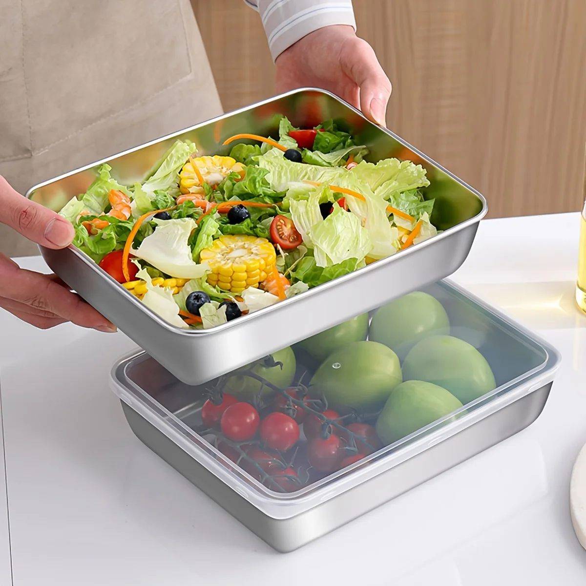 3-teiliges Lebensmittel-Aufbewahrungsbehälter-Set aus Edelstahl – luftdichte, BPA-freie Küchenorganisatoren für Kühlschrank/Pantry/Trockenwaren – Detail 6