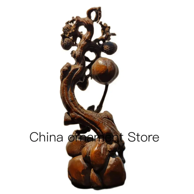 

chinese wood carving wooden frog Litchi tree statue asian antique decor boxwood