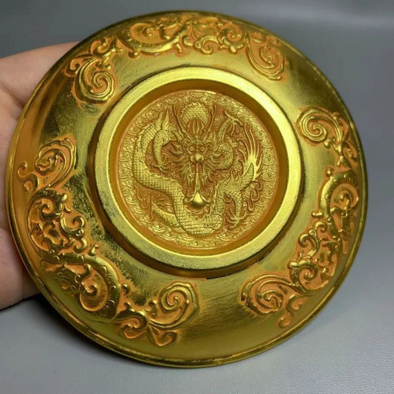 

Qing Dynasty Antique Collectibles Miscellaneous Collection Qing Qianlong Yearly Made Gilt Dragon and Phoenix Blessing Plates Dis