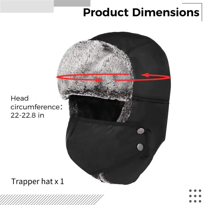 Black Warm Russian Trooper Hat With Windproof Mask Trapper Winter Skiing Cap Women Men Windproof Trapper Hunter Furry Hat