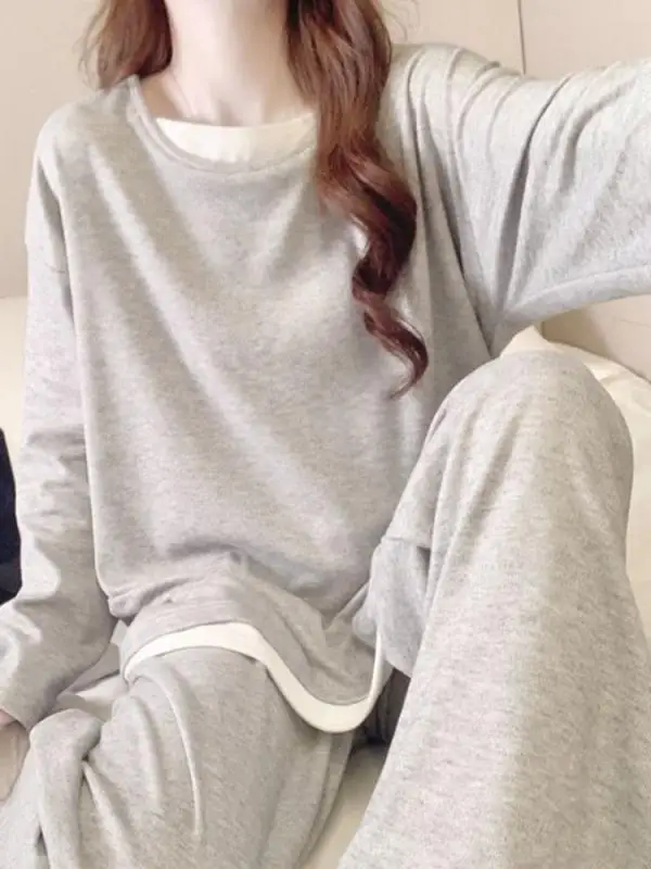 Women's Pullover Long Sleeved Pajama Set Student Autumn and Winter New Style Long Pants Home Clothes Women's Two-Piece Set